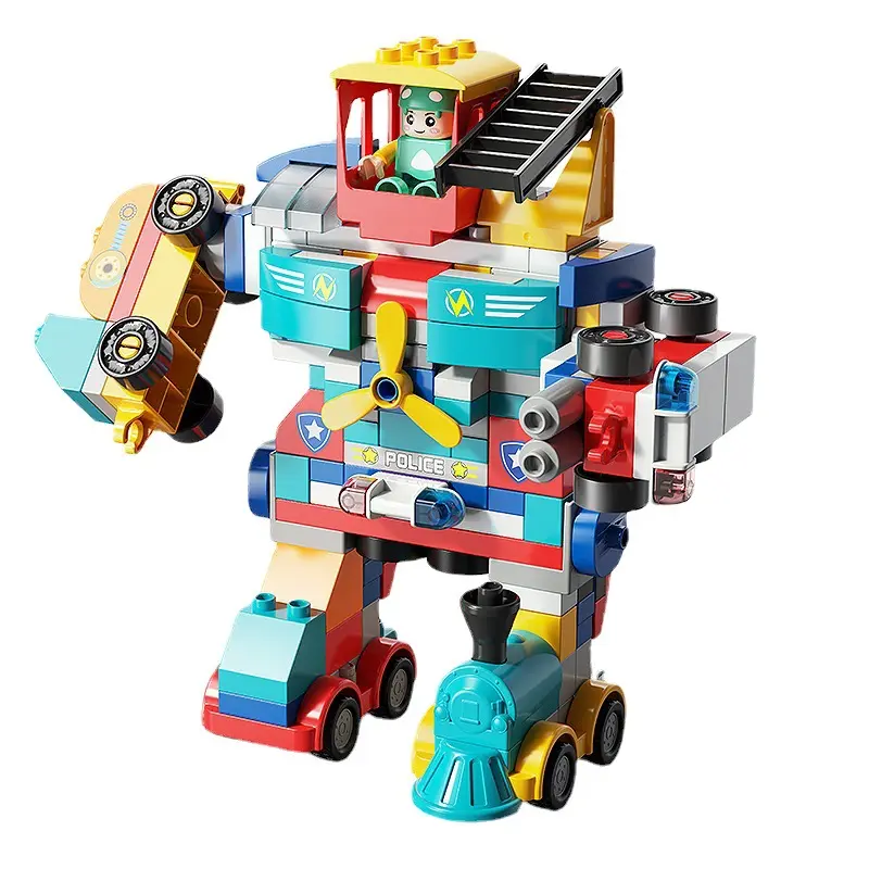 Bloques de construcción de gran tamaño para niños, 195 piezas, gran variedad de coches, Robots, trenes, juguetes ensamblados, vehículos de construcción, puzle
