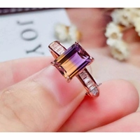 Bague en améthyste de qualité naturelle AAA, forme émeraude, bague pour femme, 100% améthyste naturelle, bijoux en or rose 14 carats