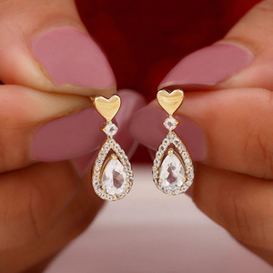Orecchini a Perno a Forma di Cuore e Goccia per Donne, Piccoli Gioielli per Orecchie Scintillanti e alla Moda - Product Image 3