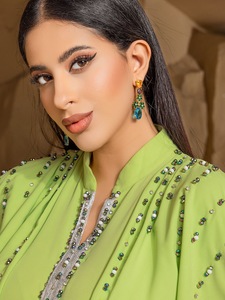 Nuevo Chal de Diamantes Cosido a Mano en Amarillo-Verde, Vestido Musulmán <span class=keywords><strong>para</strong></span> Mujer, <span class=keywords><strong>para</strong></span> Uso Diario y Festivo en el Medio Oriente - Product Image 5