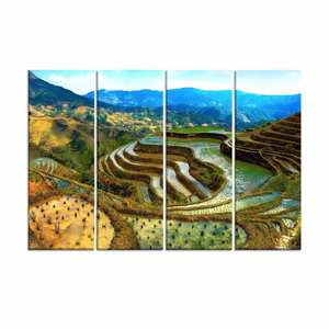 Stunning Banaue Rice Terraces Philippines Art Deco Panel Printed <b>Canvas</b> Artwork Set of 4 Modern Hanging <b>Wall</b> Decor - Product Image 2