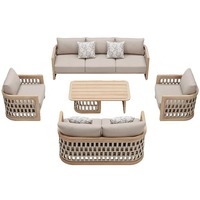 Ensemble de salon de jardin en teck massif de style nordique moderne pour villa, cour, parc, hôtel en plein air, meubles de jardin