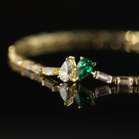 Bracelet en argent sterling 925 avec émeraude de laboratoire de 2*4 mm, bracelet en moissanite, plaqué or 18 carats, bijoux de luxe pour femmes