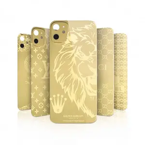 Luxury Gold Electroplate PMMA Cell Phone Screen Protector Back Skin Sticker For iPhone 13 14 Pro Max