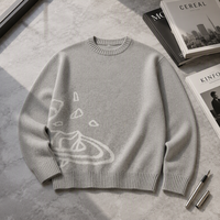 Pull personnalisé avec logo OEM pour homme, tricot jacquard imprimé, pull d'hiver décontracté, pull chaud en tricot, pull à col rond personnalisé