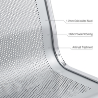 Chaise à 4 places en acier laminé à froid avec panneau perforé et pieds chromés pour salle d'attente d'hôpital, clinique, sièges publics, commande en gros