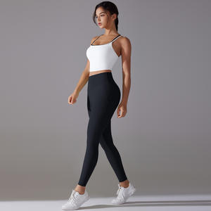 En gros, Ensemble de sport grande taille uni, effet seconde peau, doux pour la peau, avec débardeur dos nu et pantalon, pour fitness haute intensité, Pilates et course à pied - Product Image 3