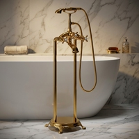 Robinet thermostatique moderne à monobloc pour salle de bain, à montage sur plan, avec noyau en céramique, construction en laiton, finition plaquée or