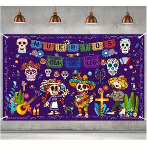 Écran d'arrière-plan <span class=keywords><strong>de</strong></span> bannière <span class=keywords><strong>de</strong></span> décoration du jour des morts du Mexique, décoration <span class=keywords><strong>de</strong></span> Dia <span class=keywords><strong>de</strong></span> Los Muertos, nappe <span class=keywords><strong>de</strong></span> drapeau du jour des morts - Product Image 3