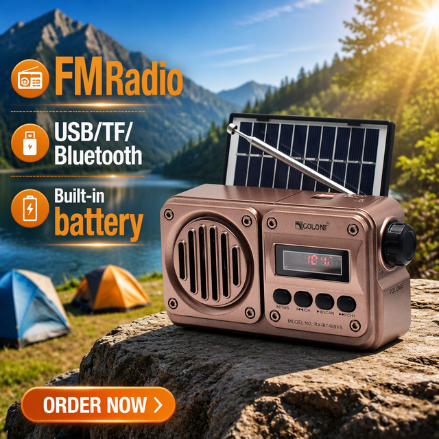 Wholesale Solar Powered FM Mini Portable Rechargeable Digital Display USB TF Music Player Built in Speaker Pocket Radio