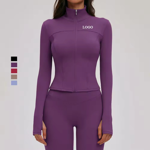 Custom Sustainable Recyclable Spandex Slim Fit Running <b>Yoga</b> Zip <b>Jackets</b> High Elastic Mock Neck Gym Fitness <b>Jacket</b> with Thumbhole - Product Image 1