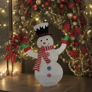 Juguete navideño de Papá Noel de 48 pulgadas con luces de cadena Muñeco de nieve de resina con sombrero de copa Decoración de adorno navideño