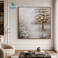 Peinture sur toile sur mesure de grande taille, arbre blanc et paysage fleuri, décoration murale pour la maison, 100*100cm
