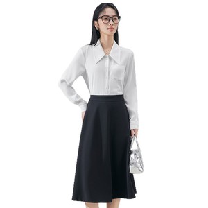 Women's Long Sleeve White Blouse Solid Color Poplin Office Wear Shirt Slim Fit V Neck Professional Elegant Spring Autumn - Product Image 5
