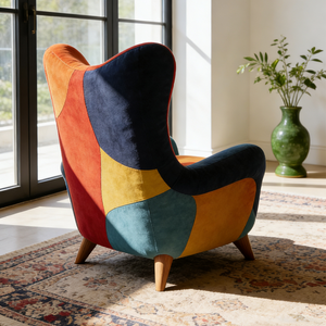 <span class=keywords><strong>Poltrona</strong></span> con Schienale Alto in Velluto Patchwork Stile Bohémien, <span class=keywords><strong>Ergonomica</strong></span> e Imbottita, Comoda <span class=keywords><strong>Poltrona</strong></span> con Braccioli per Sala d'Attesa - Product Image 5