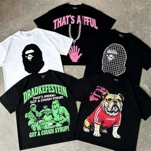 T-shirt Homme Oversize Streetwear Col Rond Imprimé Sérigraphié Épais 300 g/m² 100 % Coton Épaules Tombantes - Product Image 1