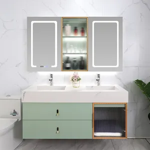 Luxury Hotel Bathroom Double Sink Vanity Led Medicine Cabinet Smart Mirror Cabinet Floating Vanity Bathroom With Drawers