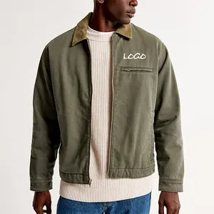 Custom Men's Workwear Lined Jacket Heavy Canvas Winter Coaches Jacket Durable Zip Cotton Work Jacket For Men