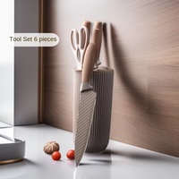 Couteau de cuisine en acier inoxydable avec manche en bois style japonais-coréen, ensemble de 6 pièces, couteau de chef, couteau à légumes