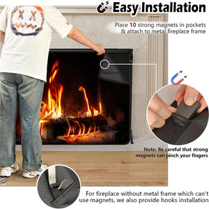 Deflectores para Chimenea Rectangulares 82x99 86x115cm, Negros, de Tela Oxford, Estilo Clásico, Protector de Viento para Chimenea Interior - Product Image 2