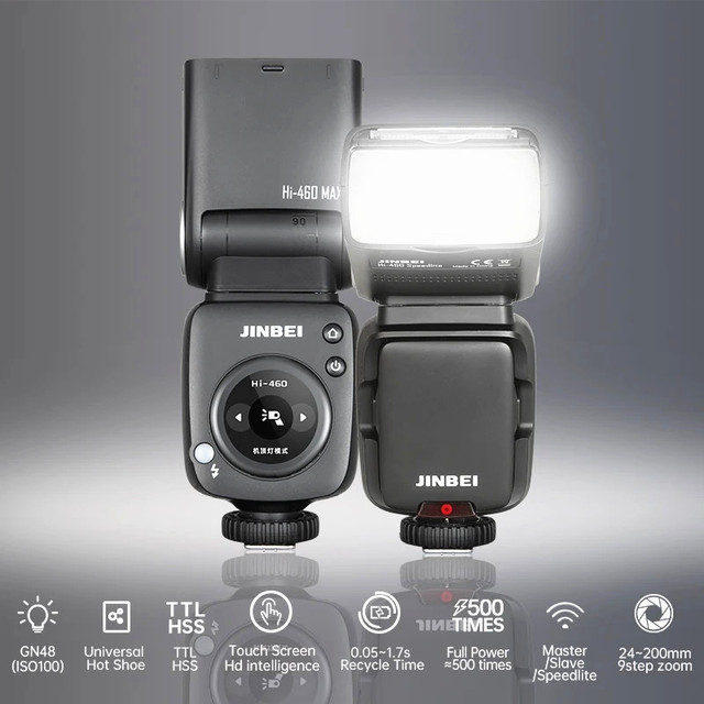 JINBEI Hi-460 MAX Speedlite TTL/HSS Camera Flash Universal Hot Shoe Camera Flash Speedlite Touch Screen for Canon Sony Nikon