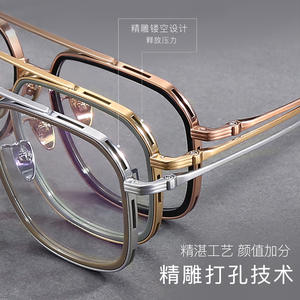 Monture de lunettes en titane de Shenzhen, rectangulaire, monture intégrale, légère, unisexe, verres en résine 966, design quadrilatère - Product Image 2