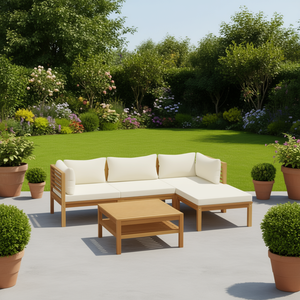 Set Lounge da Giardino in Legno di Acacia Crema 4 Posti, Mobili da Esterno Resistenti alle Intemperie - Product Image 2