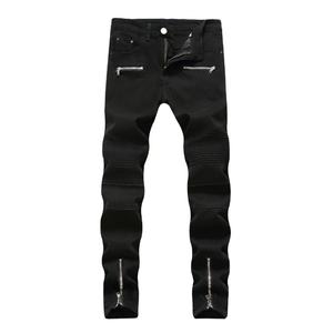 New Skinny <b>Biker</b> <b>Jeans</b> <b>Men</b> Motorcycle Stretch Cargo Denim <b>Jeans</b> With Zippers Pleated Slim <b>Jean</b> <b>Men's</b> Plus Size Pants - Product Image 1
