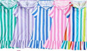 Robe de plage rayée colorée pour enfants, tenue décontractée à volants pour petites filles, vêtements d'été personnalisés - Product Image 2