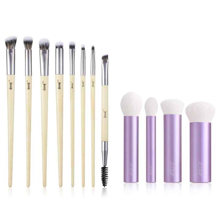 For Jessup 8pcs Eyeshadow and Face Kabuki Makeup Brushes Set Flat Shape with Handle Use with Lip Balm and Eye Makeup Free Sample