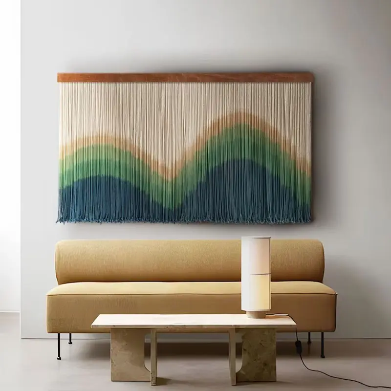 2024 nouvelle tenture murale en macramé personnalisée avec décor Boho fait à la main plage fibre surdimensionnée grande corde en bois Art design rond