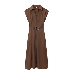 TAOP&ZA 2026 Nuovo Arrivo Primavera Abito Midi da Donna con Cintura, Colletto a V, Senza Maniche, Stile Midi (5029168) - Product Image 1