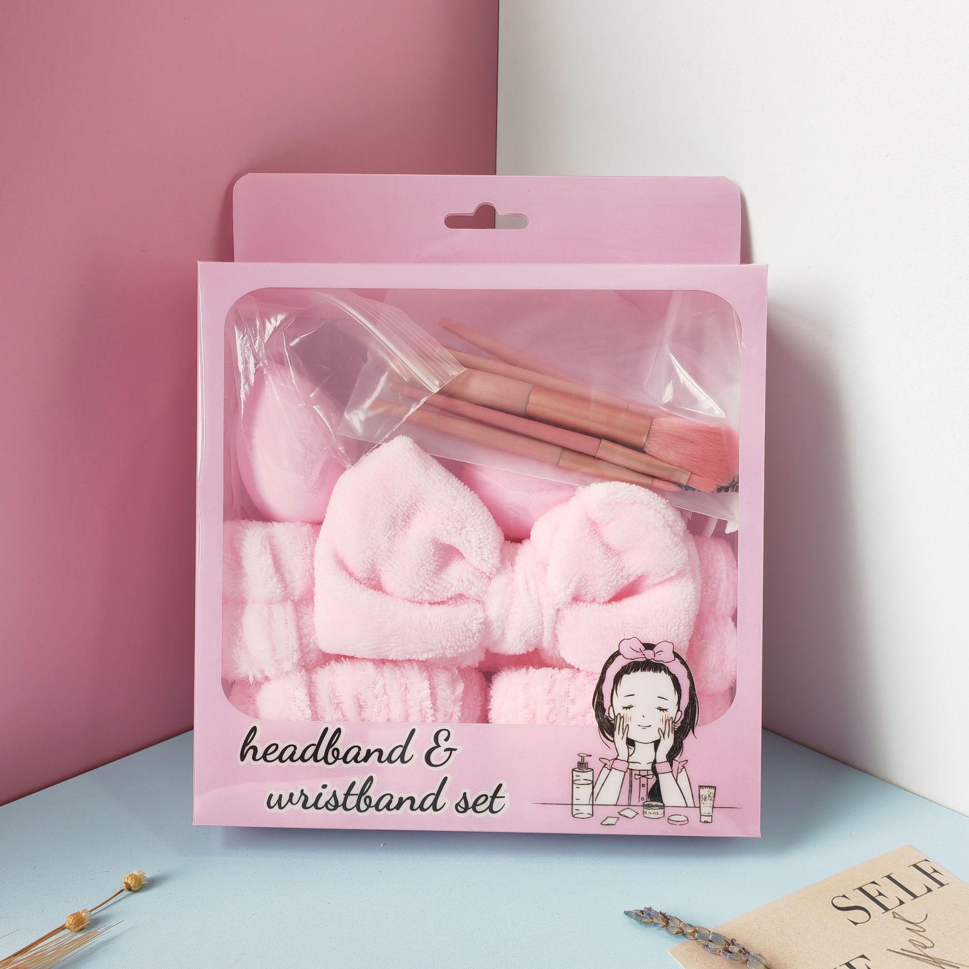 Coffret cadeau éponge de maquillage rose-13 pièces