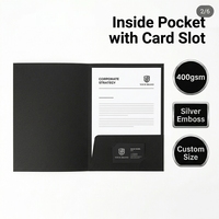 Carpeta Ejecutiva Negra Plateada para Negocios, Portadocumentos Profesional de Doble Pliegue, Logotipo Personalizado, Papelería Premium