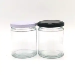 Cơ thể Kem cơ thể chà container 9 oz 9 oz rỗng thẳng hai mặt hổ phách kính mặt mỹ phẩm Kem Jar với nắp kim loại mật ong Jar