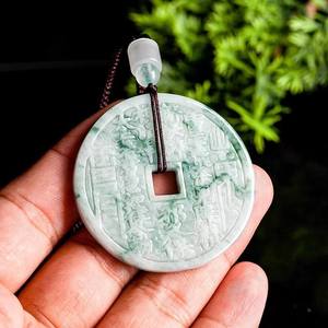 Amuleto Taoísta de Jadeíta Natural Shangui, Moneda Colgante de Jade, Diseño Original UNISEX, Estilo Chino, Regalo con Certificado de Tasación HJ53 - Product Image 3