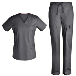 Unisex 100% Cotton Nurse <b>Uniform</b> <b>Scrub</b> Set Medical <b>Scrubs</b> with Contrast - Product Image 4