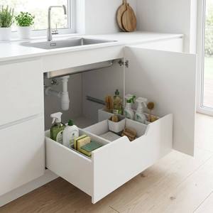 Meubles de cuisine minimalistes blancs <span class=keywords><strong>en</strong></span> bois massif écologiques, organisateur <span class=keywords><strong>sous</strong></span> évier avec éclairage LED, verrouillage par came, RTA, emballage plat, palettisé - Product Image 3