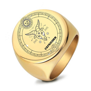 Custom Wholesale Non Tarnish 14k 18k Pvd Gold Plated 316L Stainless Steel Zodiac <b>Rings</b> for Women <b>Men</b> - Product Image 2
