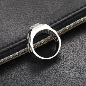 Прямые продажи с фабрики Ювелирные изделия с белым покрытием 925 стерлингового серебра VVS Moissanite шахматная доска дизайн хип-хоп кольцо для мужчин - Product Image 2