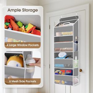 Over The Door Organizer 10 Compartment Hanging <b>Storage</b> With Clear Window For Clothing Towels Diapers Minimalist Design - Product Image 4