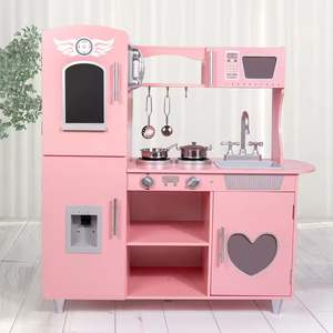 EDULAND Ensemble de jouets alimentaires <span class=keywords><strong>en</strong></span> <span class=keywords><strong>bois</strong></span> multifonctionnels rose Love Kitchen avec réfrigérateur Simulation de jeu à domicile pour garçons et filles de 2 à 4 ans - Product Image 1