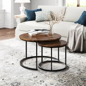 Tavolino da Tè Alto in Metallo e Legno di <span class=keywords><strong>Noce</strong></span>, Design Unico, Gambe in Acciaio, Arredamento per Soggiorno, Set di Tavolini da Caffè Componibili - Product Image 1