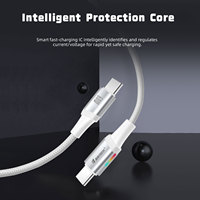 JERTECH CH-240 noir blanc téléphone portable câble de données de charge rapide 60W 3A lumière LED câble de charge Type C