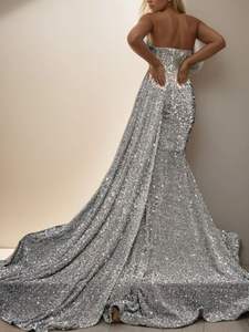 Maßgeschneiderte Elegante Rote Abendkleider mit Pailletten, Kristall-Strasssteinen und Schleppe für den Abschlussball 2026 für Schwarze Frauen, Illusion Luxus Abendkleider - Product Image 3