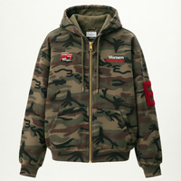 Sweat à capuche zippé camouflage style streetwear américain, coupe oversize audacieuse, unisexe, style militaire rétro, pour un look décontracté
