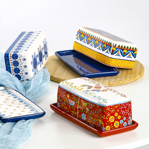 Contenitore per Burro in Ceramica Dipinto a Mano Stile Americano, Vassoio per Dim Sum, Stoviglie Rettangolari Ecologiche, Design Multicolore - Product Image 2