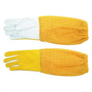 Gants d'apiculture Menger Bee jaunes longs et ventilés, résistants à la chaleur et au froid, avec double couture et empiècements en cuir, flexibles et adaptés à la machine. - Product Image 1