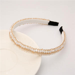 Serre-tête baroque en cristal avec bordure fine en éponge, accessoire de cheveux coréen orné de strass et de perles pour femme - Product Image 4