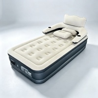 Matelas Gonflable Simple avec Tête de Lit et Accoudoirs, Pompe Intégrée, Lit Gonflable Floqué pour la Maison, les Invités et le Camping